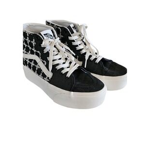 Vans Denim Sk8-Hi Tapered Stackform Black White High-Top Embroidered Shoes 7.5